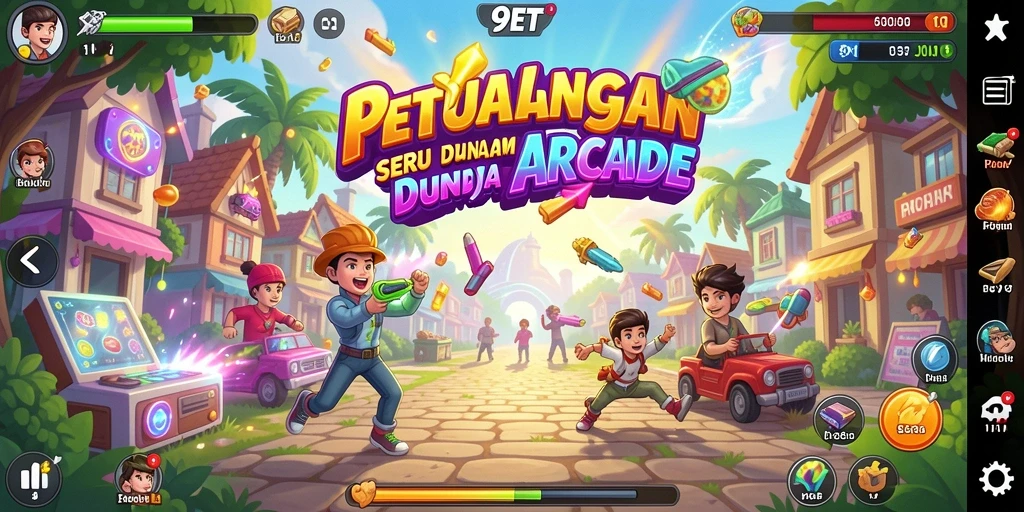 Screenshot utama 9ET menampilkan aksi seru dalam gameplay Arcade.