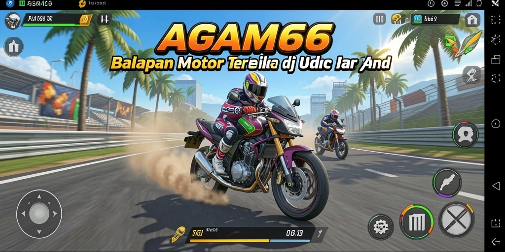 Tampilan gameplay AGAM66 dengan balapan motor yang mendebarkan.