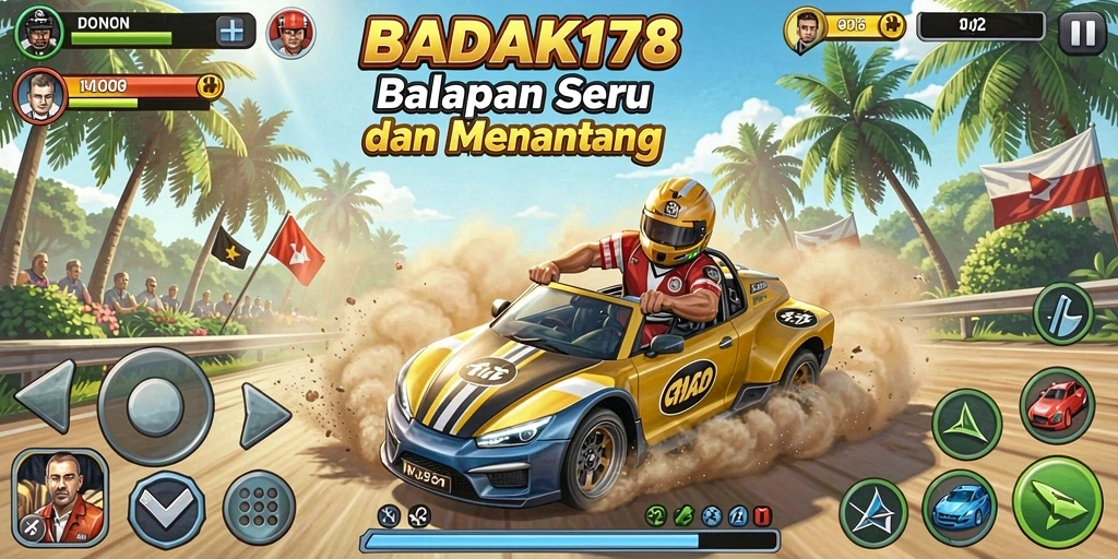 Tampilan gameplay BADAK178 yang penuh aksi balapan.