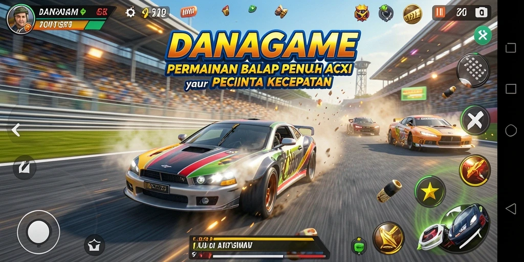 Tampilan gameplay seru dalam DANAGAME dengan balapan mendebarkan.