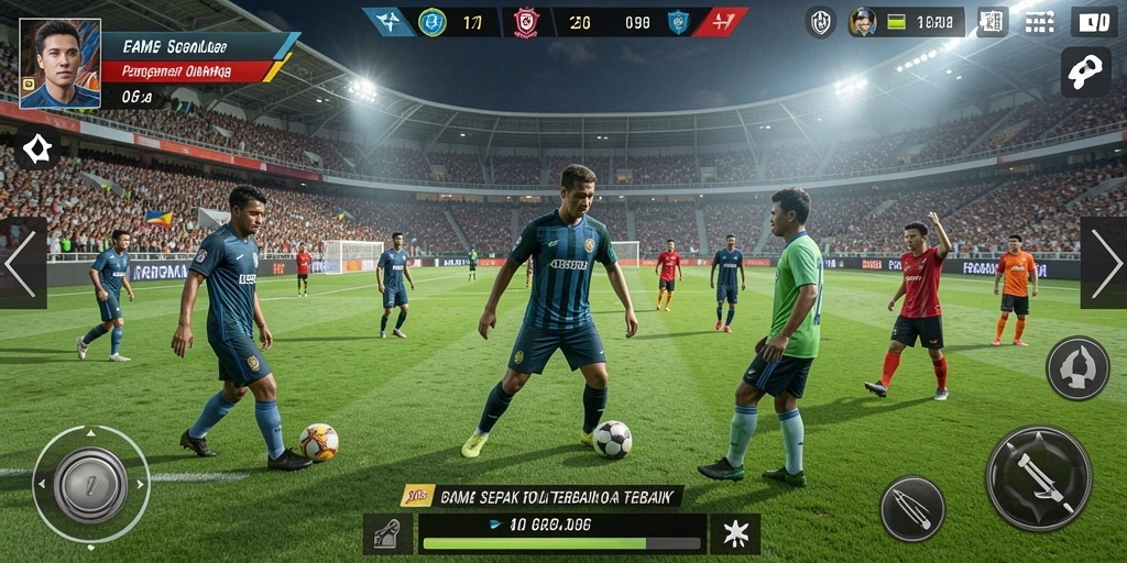 Tampilan gameplay sepak bola yang seru dan mendebarkan.