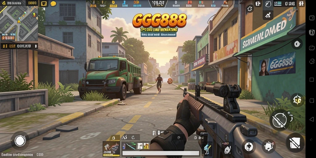 Tampilan gameplay GGG888 yang penuh aksi dalam mode TPS.