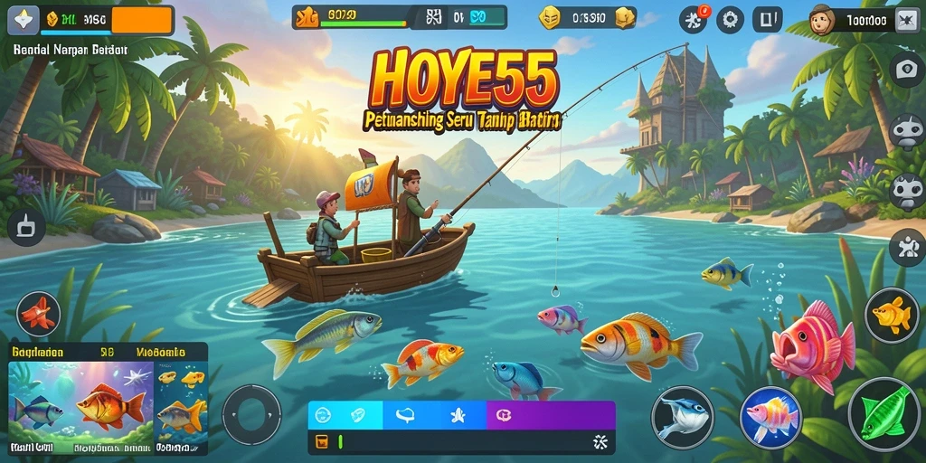 Gameplay seru di HOYE55 saat menangkap ikan yang besar.