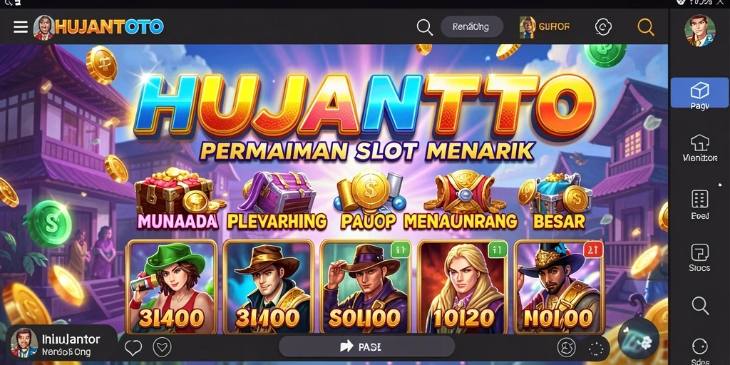 Tampilan gameplay menarik di HUJANTOTO dengan simbol slot berwarna-warni.