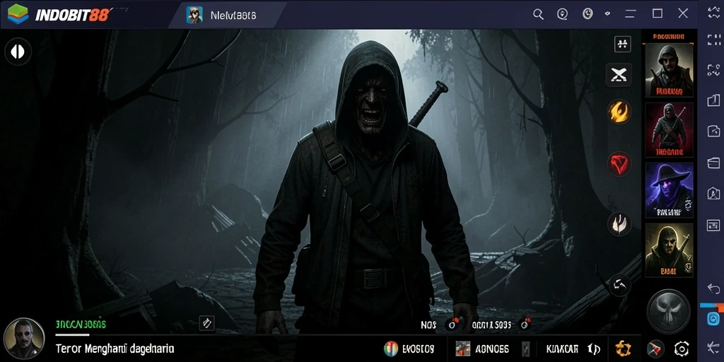 Screenshot menampilkan suasana seram dari gameplay INDOBIT88.