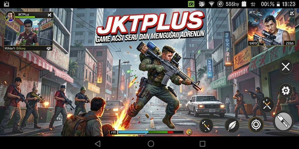 Menampilkan aksi mendebarkan dalam permainan JKTPLUS yang intens.