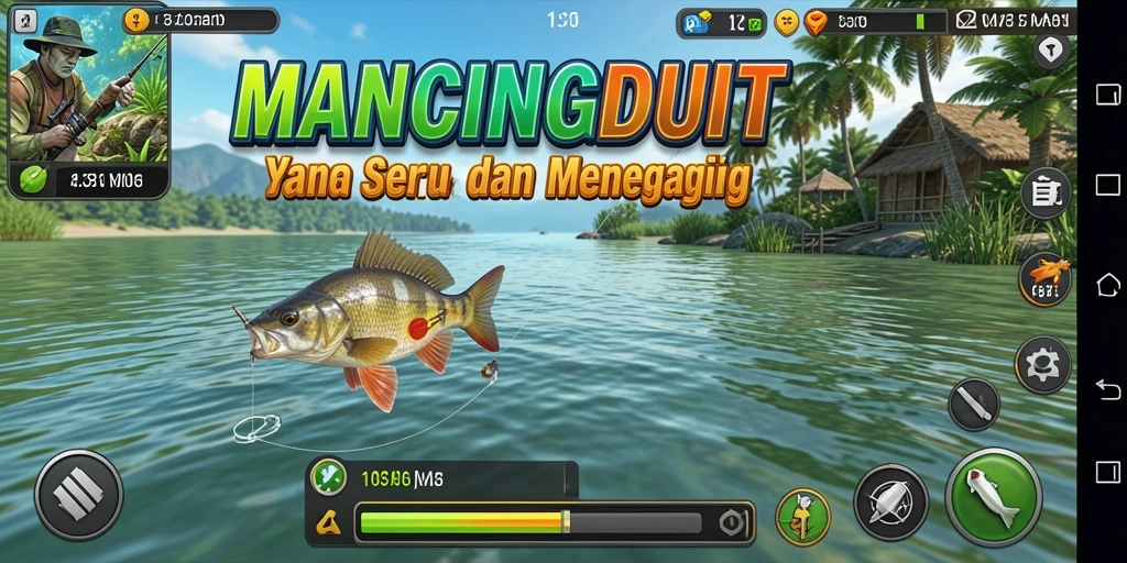 Tampilan gameplay MANCINGDUIT yang menegangkan saat memancing.