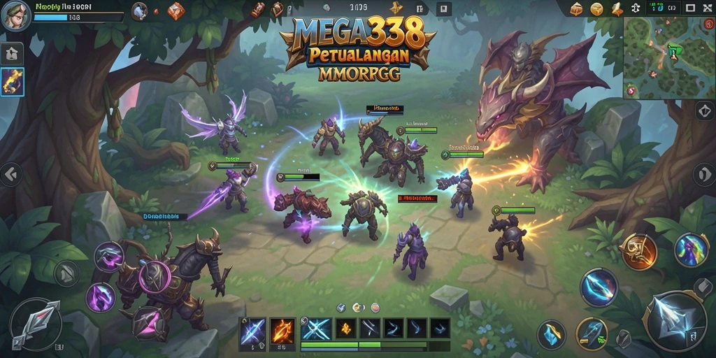Tampilan gameplay MEGA338 dengan aksi pertempuran seru dalam MMORPG.