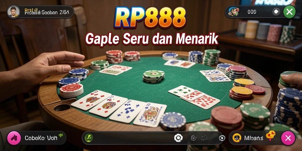 Gameplay Gaple seru di aplikasi RP888 dengan visual yang menarik.