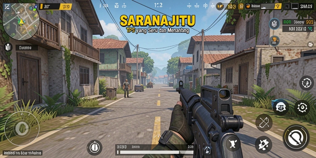 Tampilan gameplay SARANAJITU yang penuh aksi dan strategi TPS.