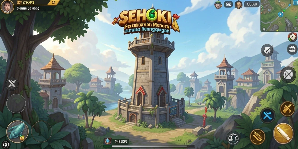 Tampilan layar gameplay SEHOKI yang mendebarkan dalam mode Tower Defense.