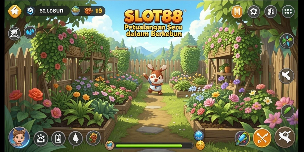 Tampilan gameplay SLOT88 yang menawan dengan kebun subur.