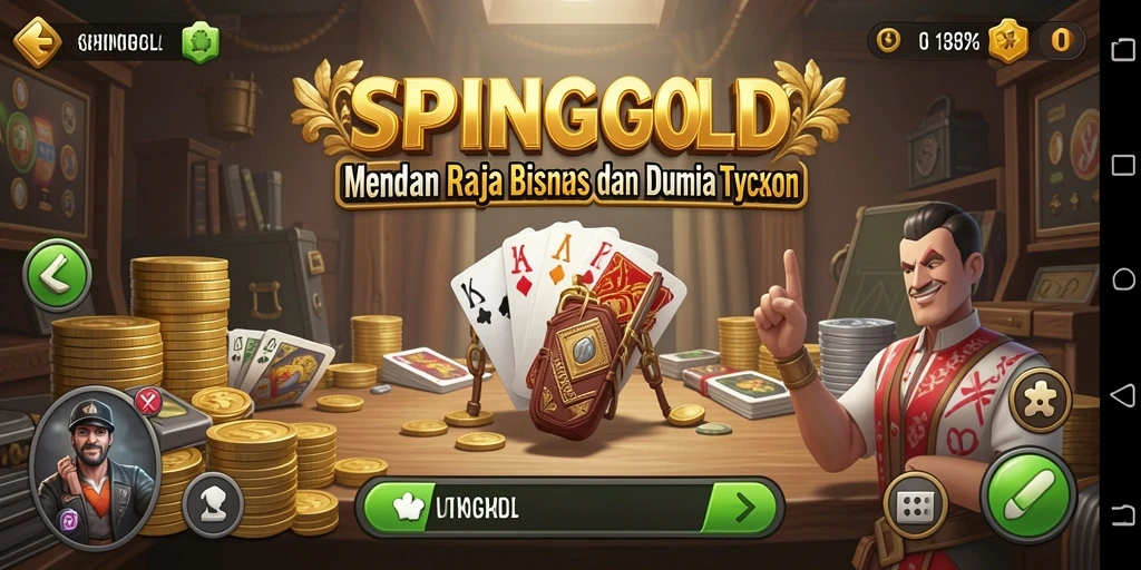 Gameplay SPINGOLD yang menampilkan pengelolaan bisnis yang dinamis.
