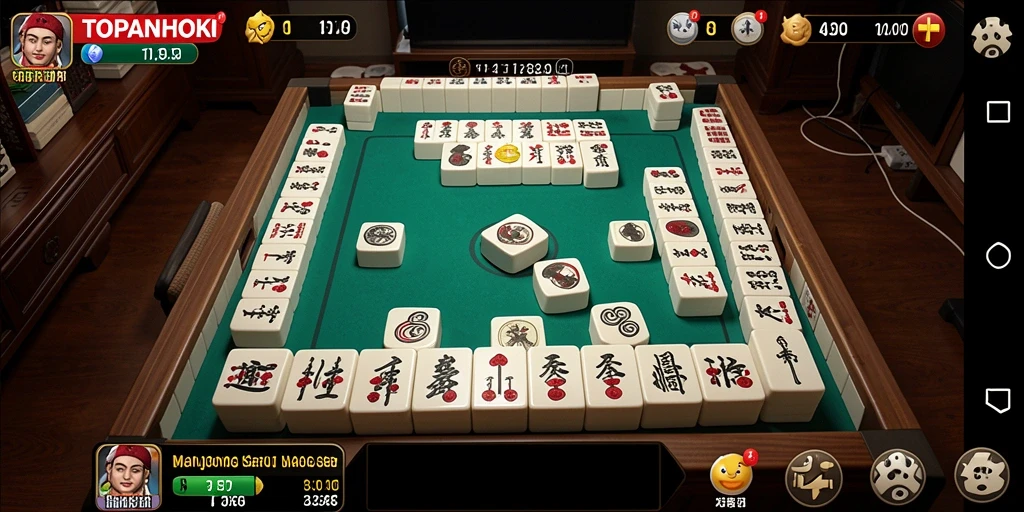 Screenshot gameplay TOPANHOKI menampilkan pemain menyusun ubin Mahjong.