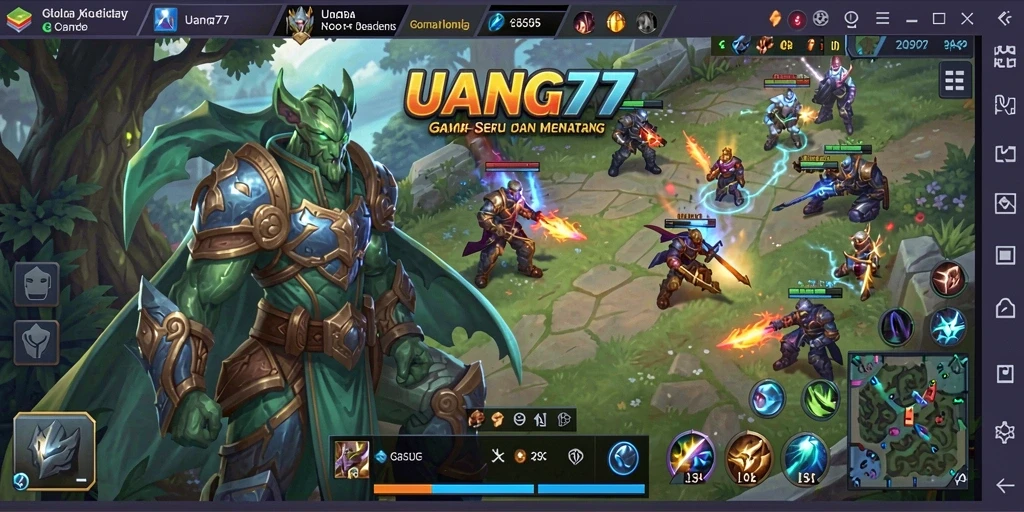 Tampilan gameplay intens saat bertarung dalam UANG77.